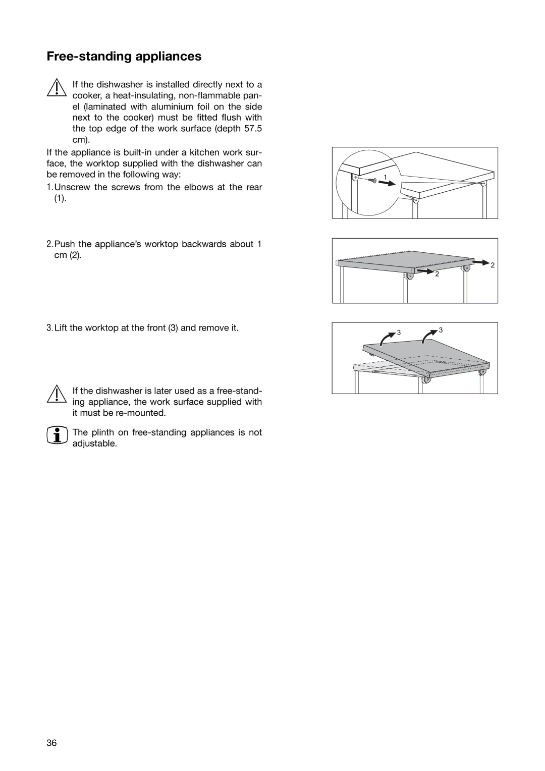 Zanussi ZSF 6171 manual Free-standing appliances 