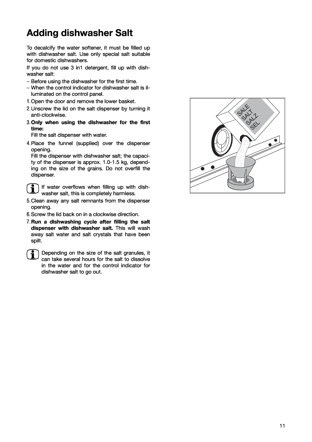 Zanussi ZSF 6171 manual Adding dishwasher Salt 