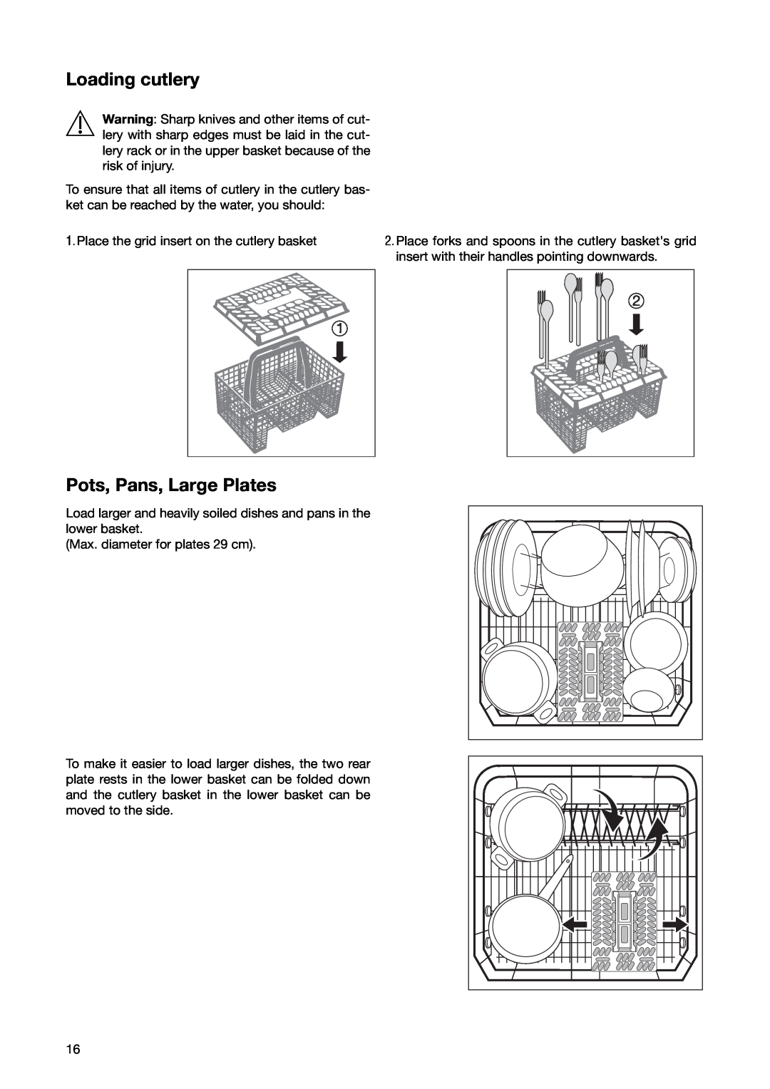 Zanussi ZSF 6171 manual Loading cutlery, Pots, Pans, Large Plates 
