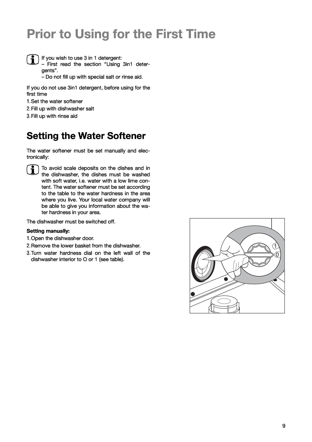 Zanussi ZSF 6171 manual Prior to Using for the First Time, Setting the Water Softener 