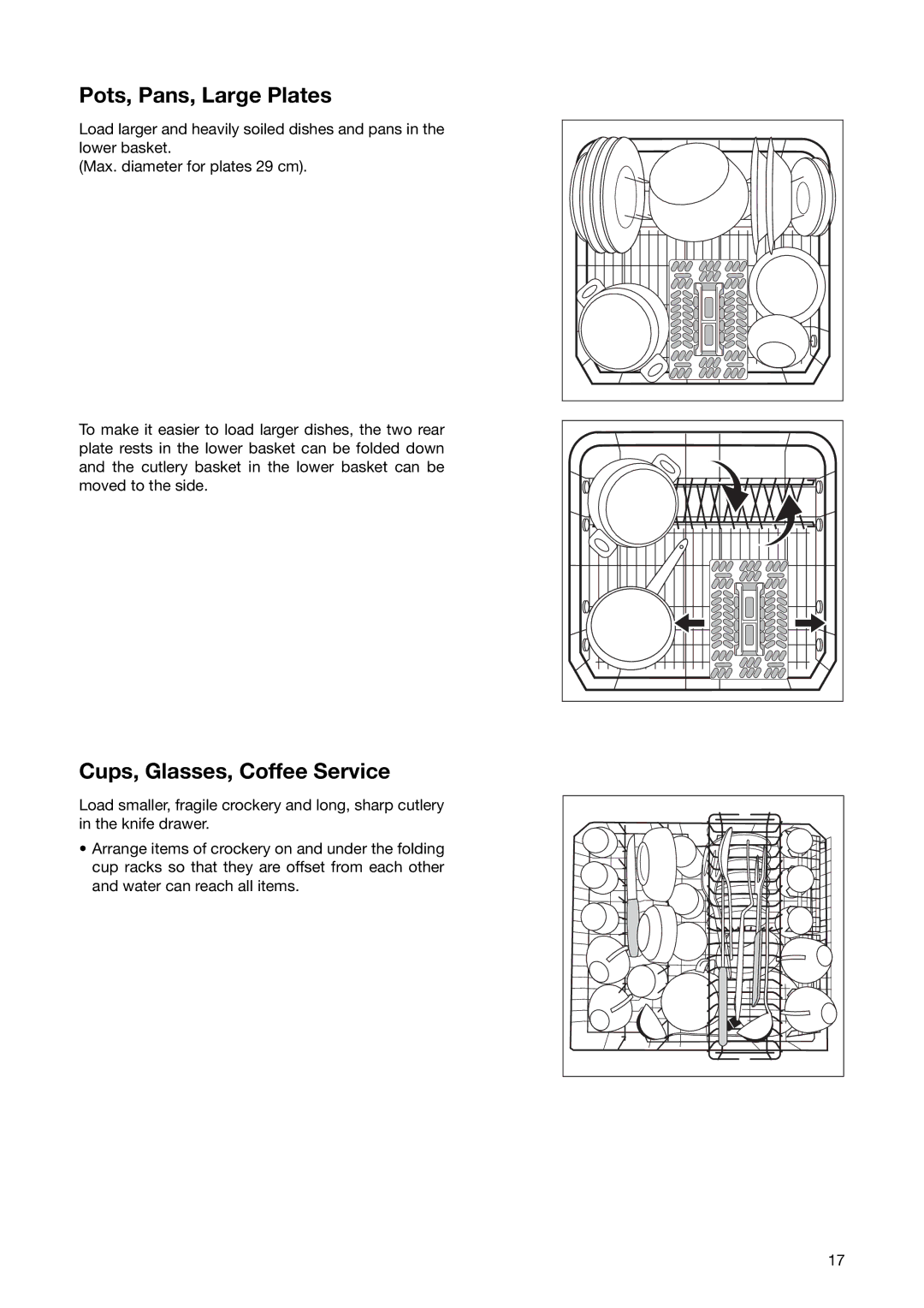 Zanussi ZSF 6280 manual Pots, Pans, Large Plates, Cups, Glasses, Coffee Service 