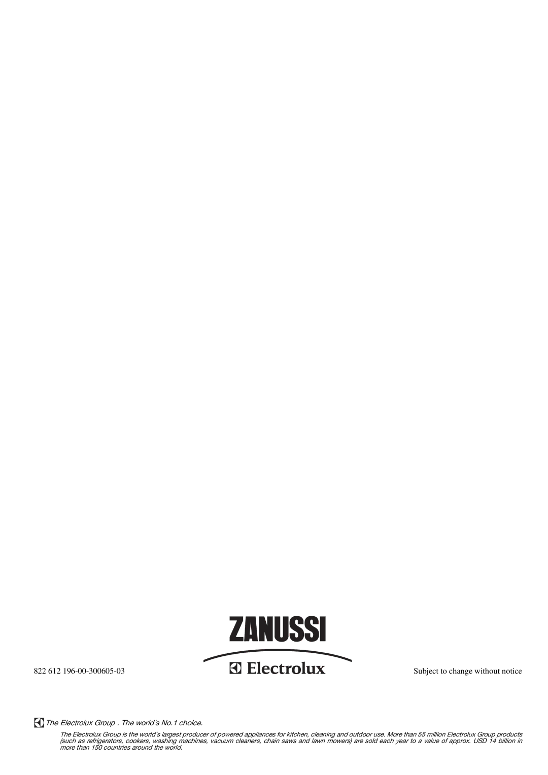 Zanussi ZSF 6280 manual 822 612 Subject to change without notice 