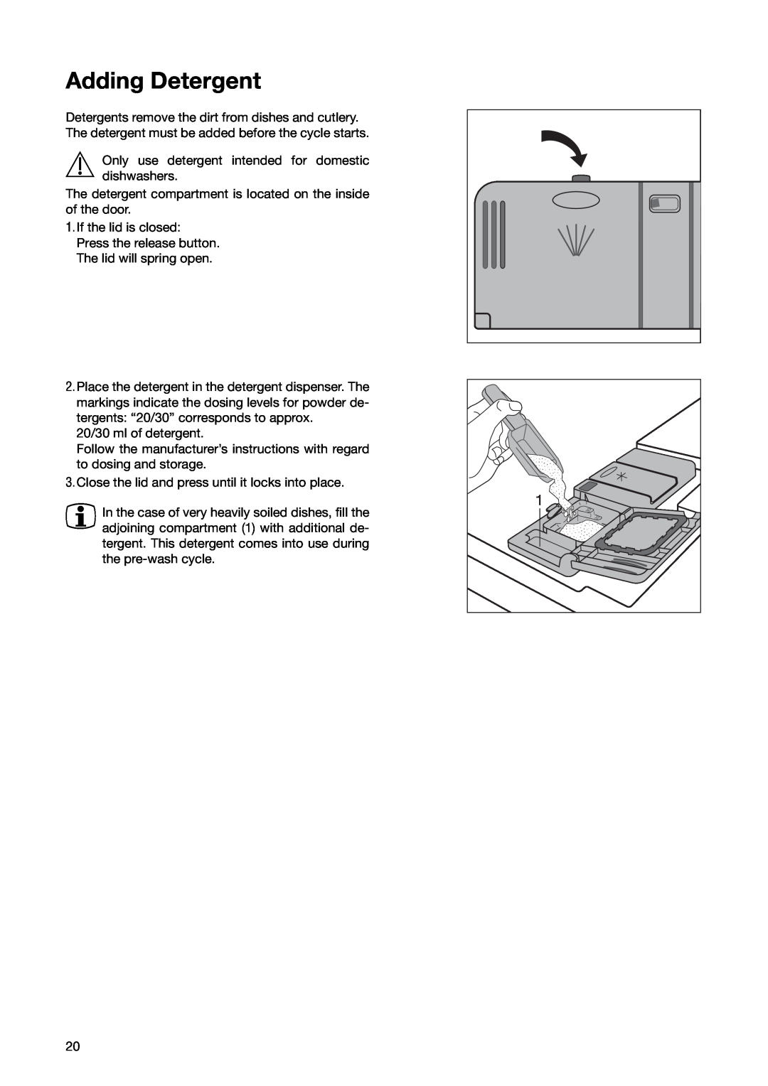 Zanussi ZSF 6280 manual Adding Detergent 