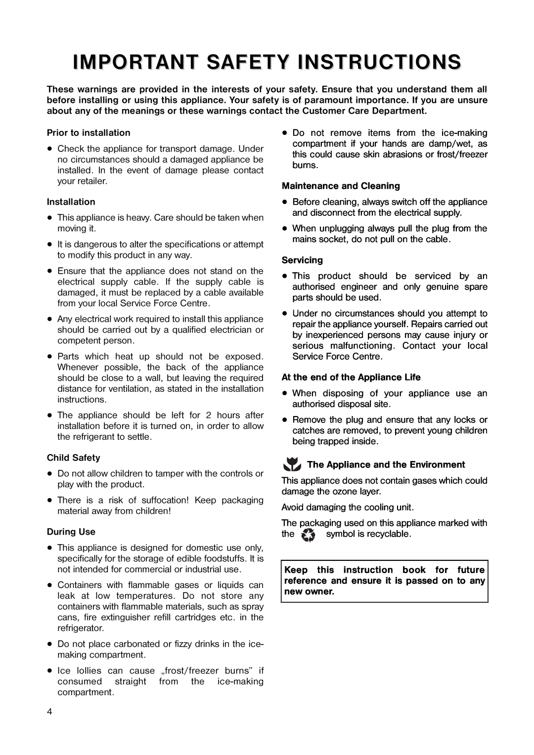 Zanussi ZT 25 manual Important Safety Instructions 