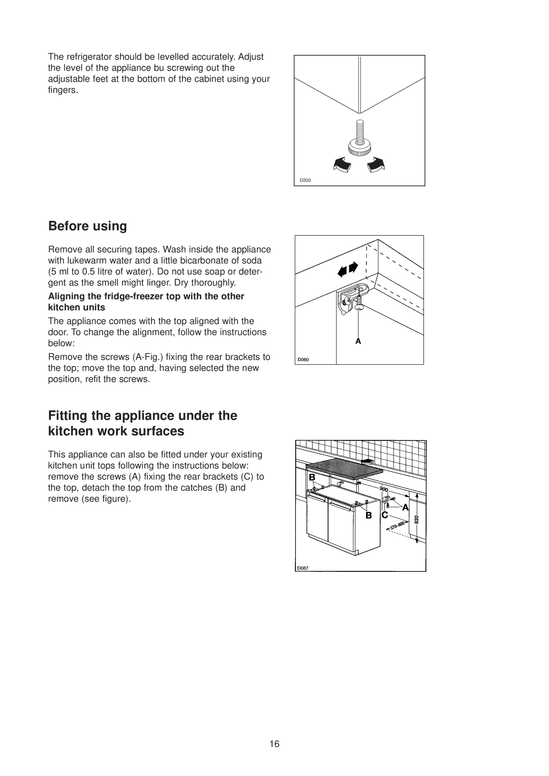 Zanussi ZT 45/30 manual Before using, Fitting the appliance under the kitchen work surfaces 