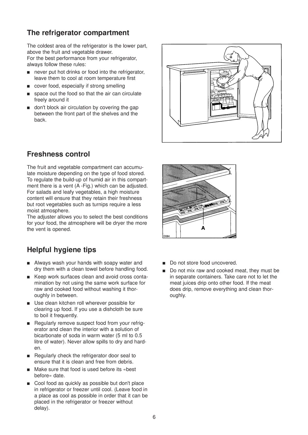 Zanussi ZT 45/30 manual Refrigerator compartment, Freshness control, Helpful hygiene tips 