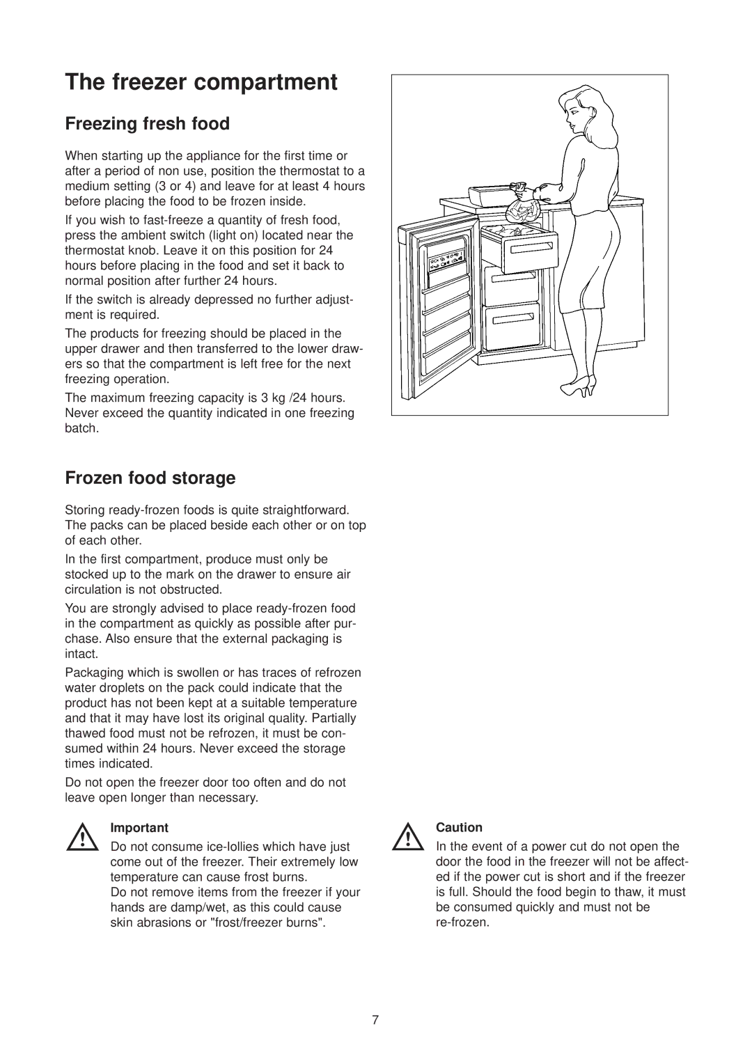 Zanussi ZT 45/30 manual Freezing fresh food, Frozen food storage 