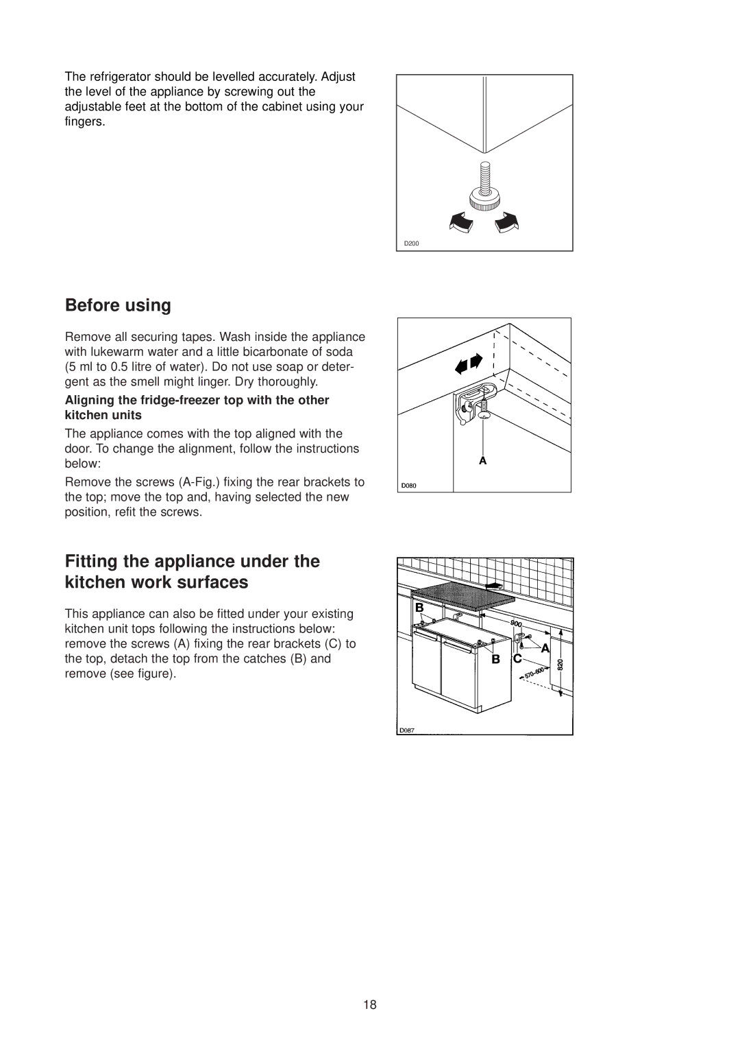 Zanussi ZT 46/30 SS manual Before using, Fitting the appliance under the kitchen work surfaces 