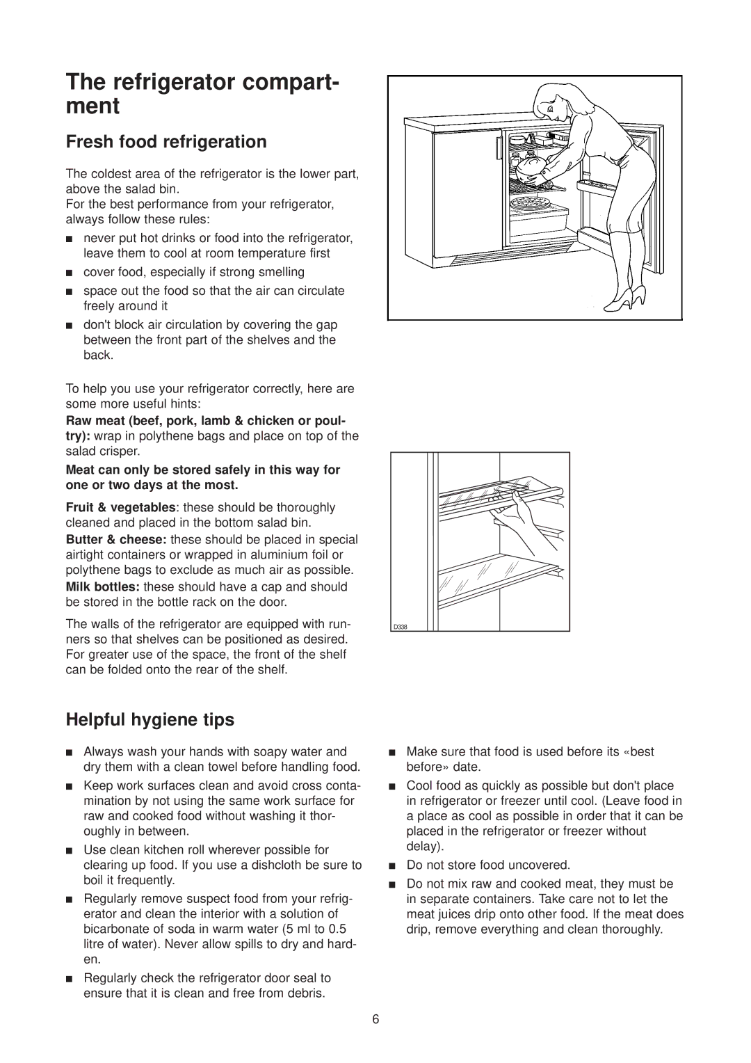 Zanussi ZT 46/30 SS manual Fresh food refrigeration, Helpful hygiene tips 