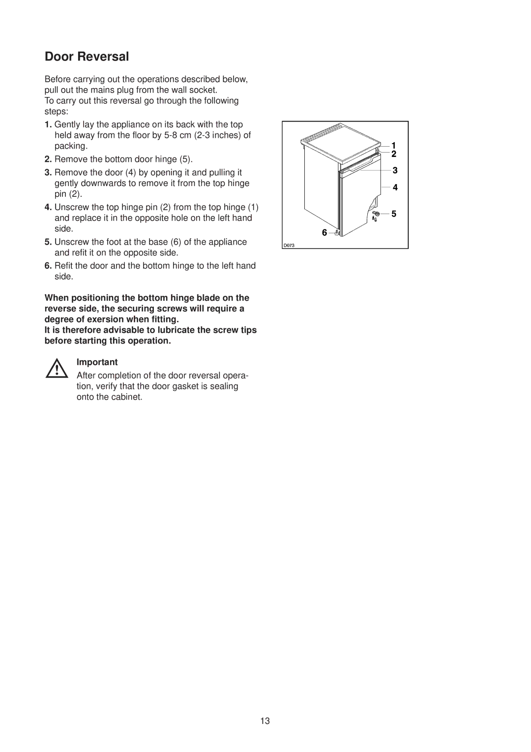 Zanussi ZT 51 RL manual Door Reversal 