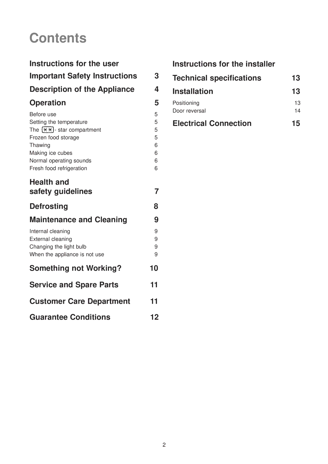 Zanussi ZT 51/2 R manual Contents 