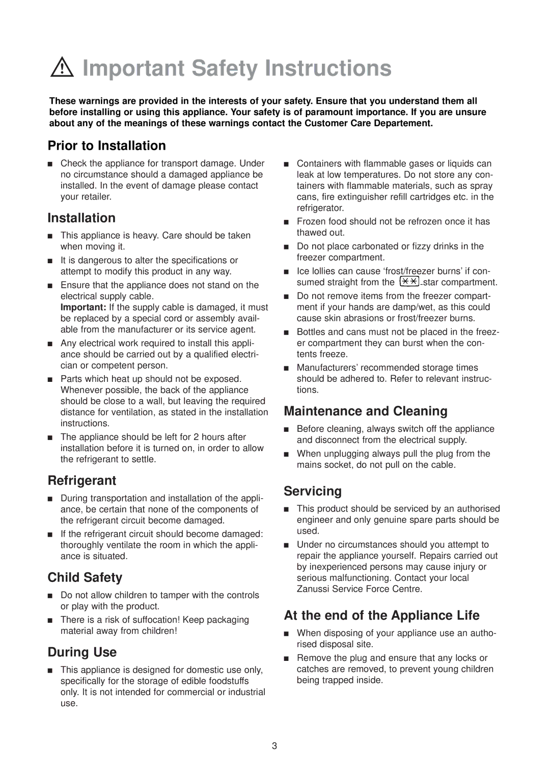 Zanussi ZT 51/2 R manual Important Safety Instructions 