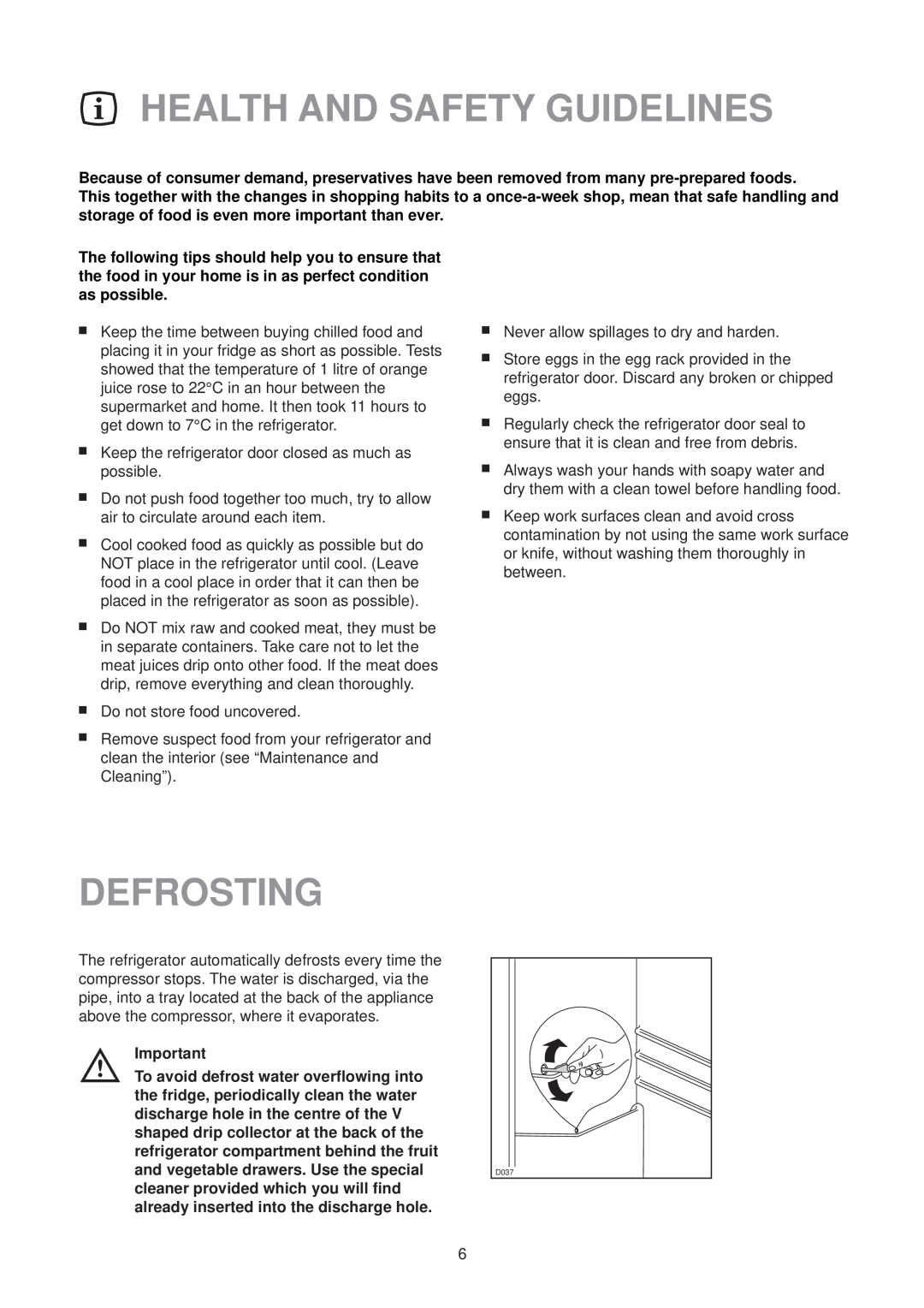 Zanussi ZT 52 RL manual Health And Safety Guidelines, Defrosting 