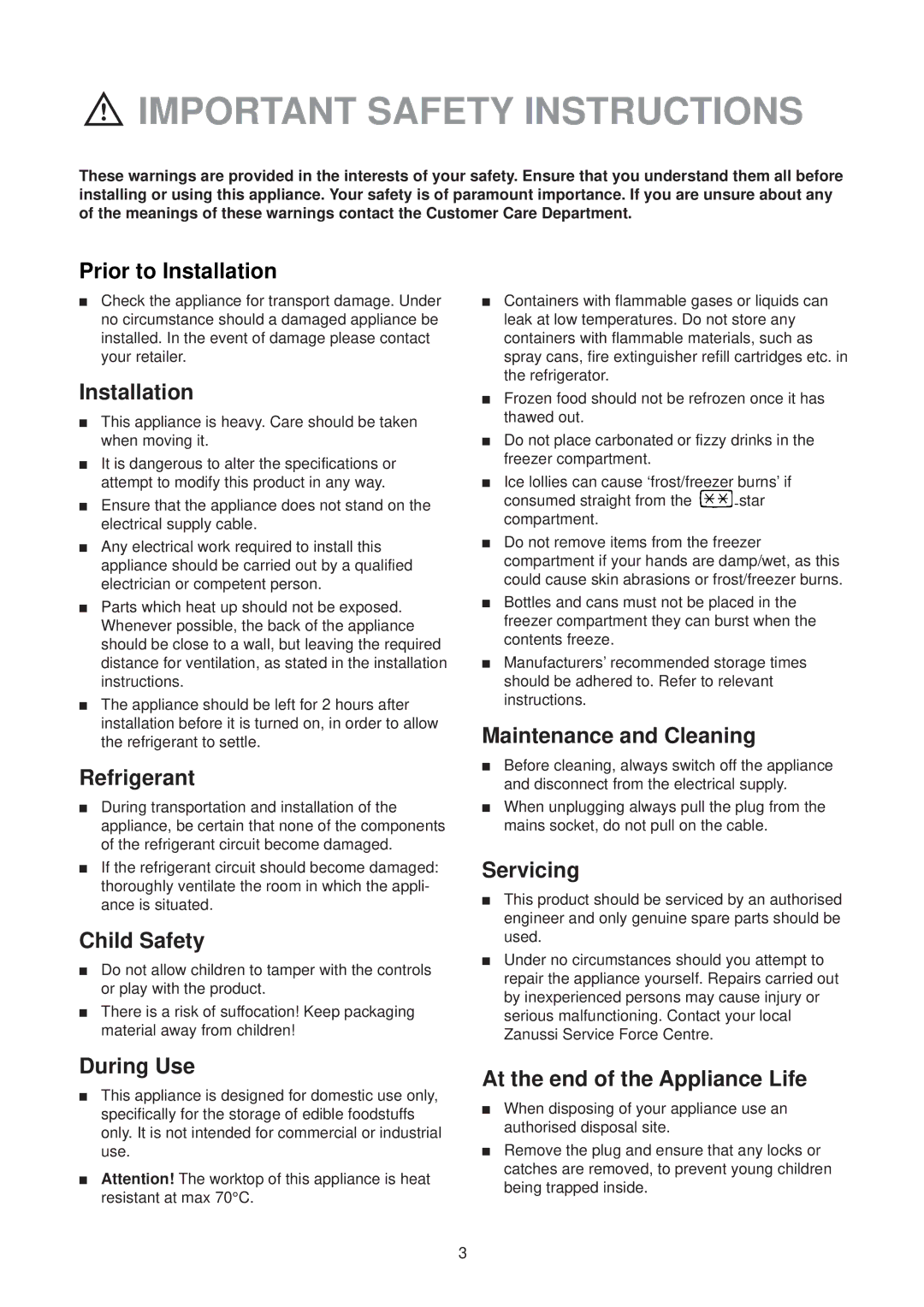 Zanussi ZT 56/2 R manual Important Safety Instructions 