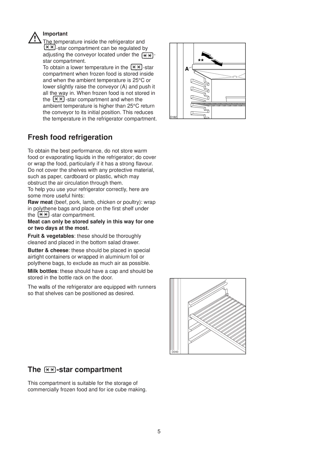 Zanussi ZT 56/2 R manual Fresh food refrigeration, star compartment 