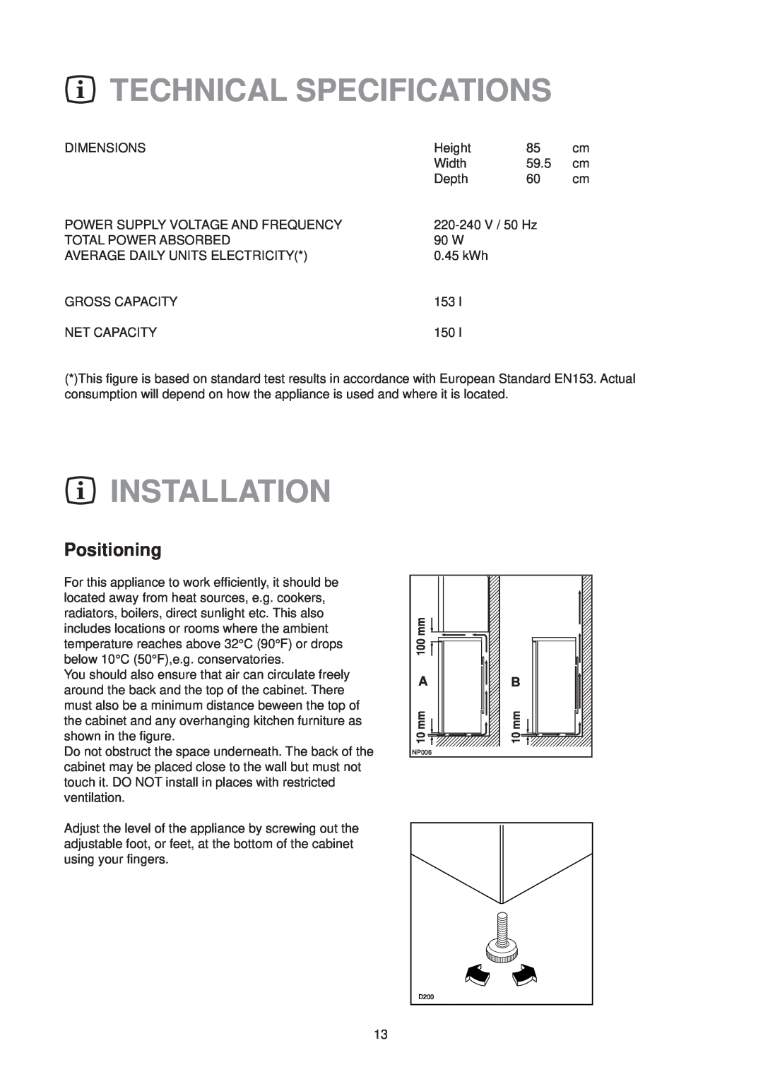 Zanussi ZT 57 RM manual Technical Specifications, Installation, Positioning 