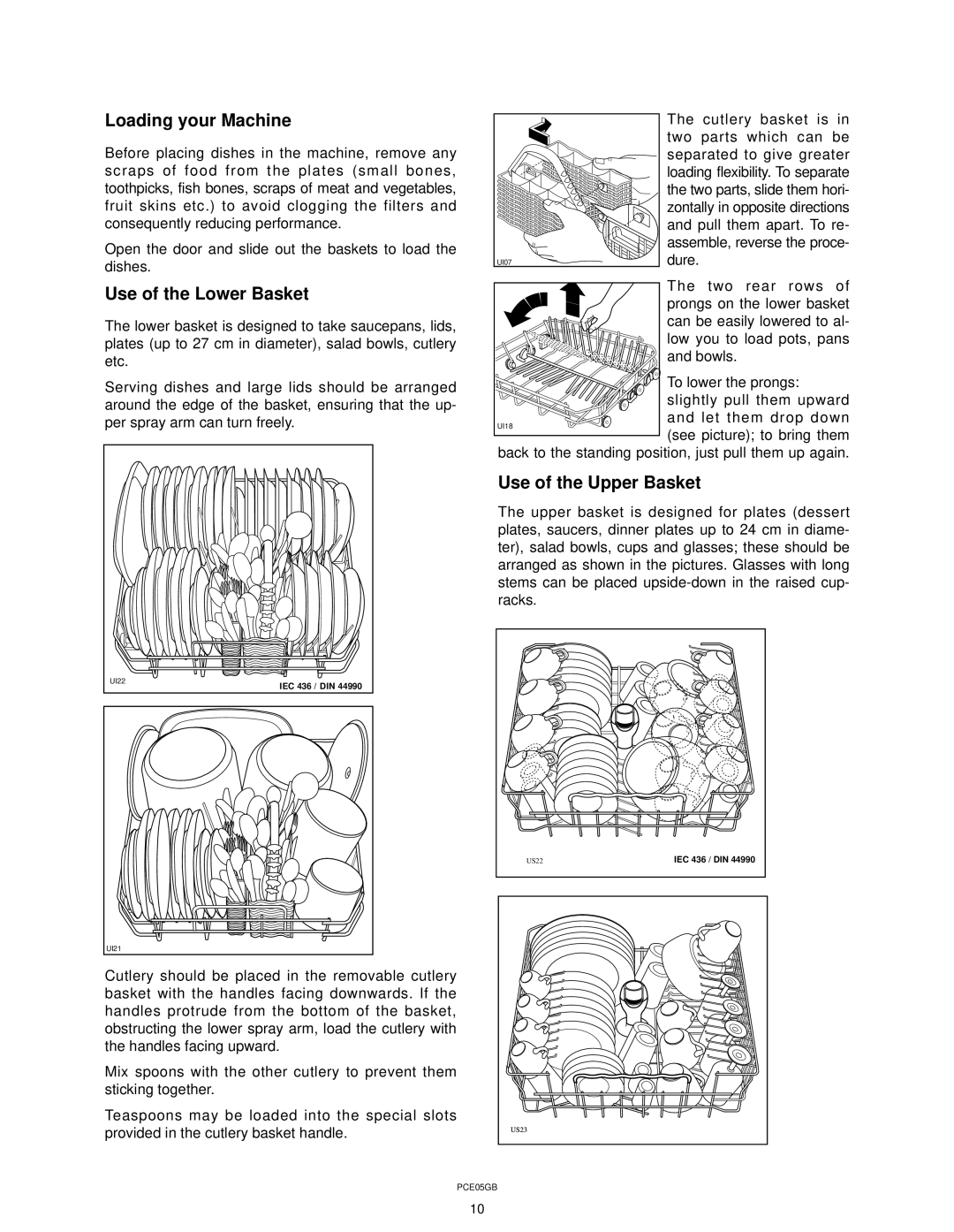 Zanussi ZT 617 manual Loading your Machine, Use of the Lower Basket, Use of the Upper Basket 