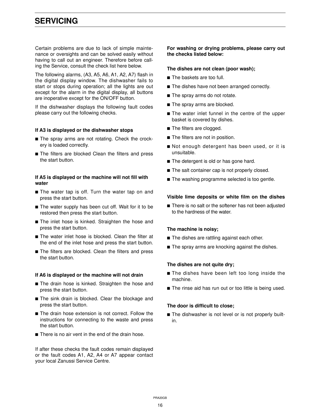 Zanussi ZT 617 manual Servicing 