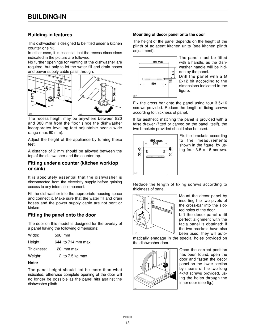 Zanussi ZT 617 manual Building-In, Building-in features, Fitting under a counter kitchen worktop or sink 