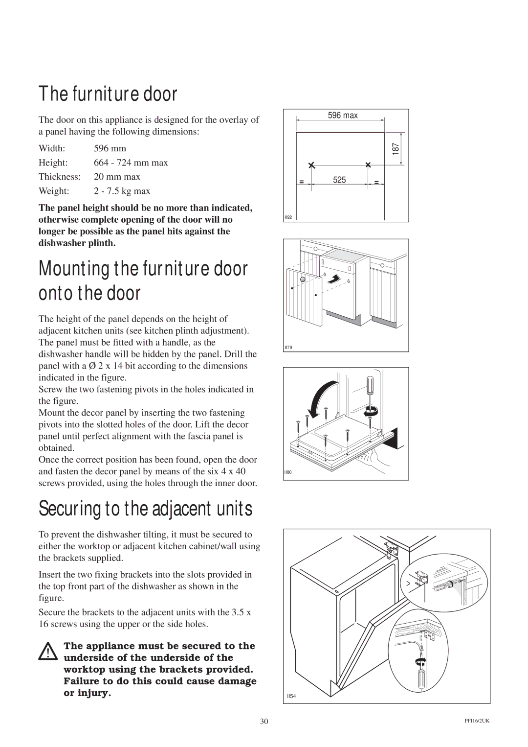 Zanussi ZT 6810 manual Furniture door, Mounting the furniture door onto the door 