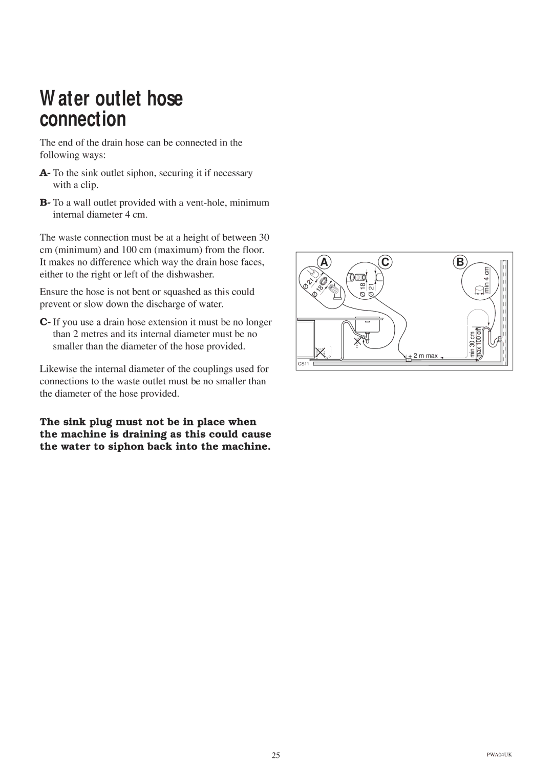 Zanussi ZT 685 manual Water outlet hose connection 