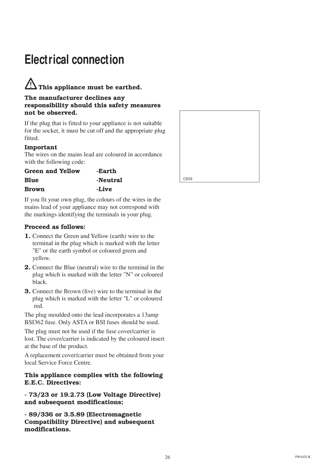 Zanussi ZT 685 manual Electrical connection, Green and Yellow Earth Blue Neutral Brown Live, Proceed as follows 