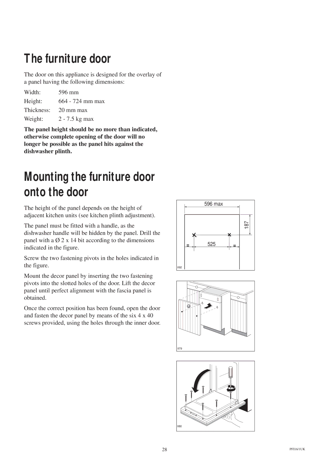 Zanussi ZT 685 manual Furniture door, Mounting the furniture door onto the door 