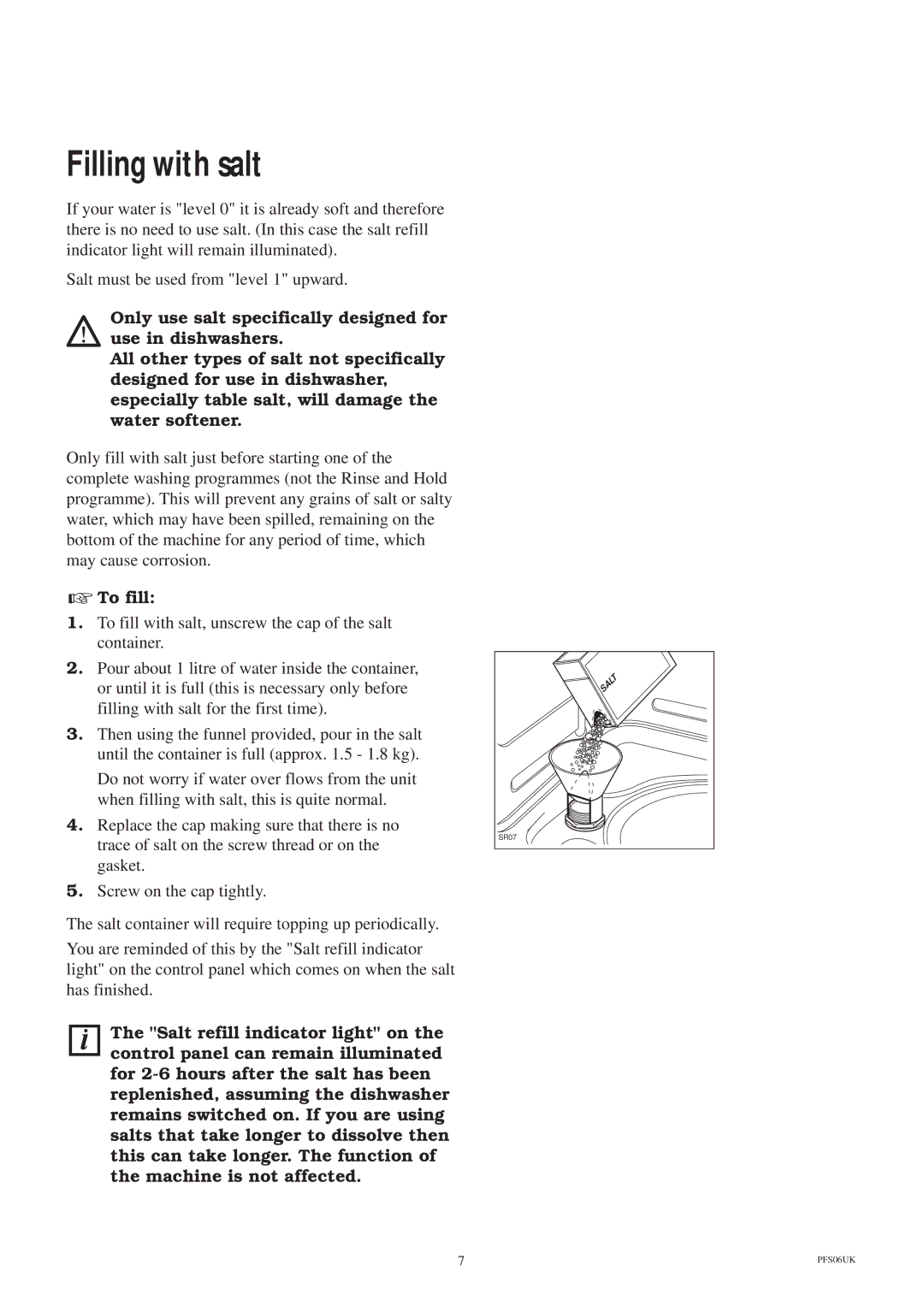 Zanussi ZT 685 manual Filling with salt, To fill 