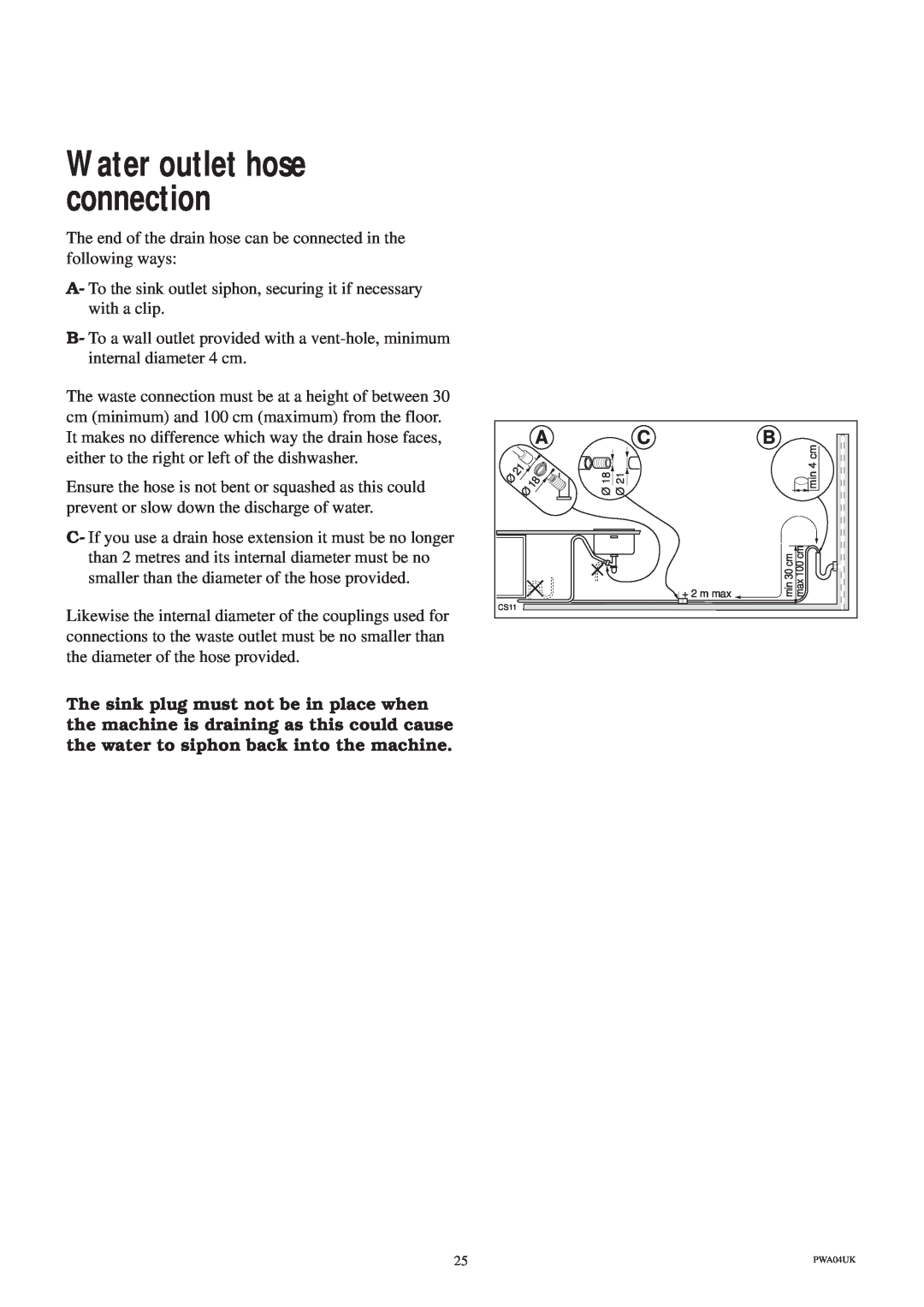 Zanussi ZT 685 manual Water outlet hose connection 