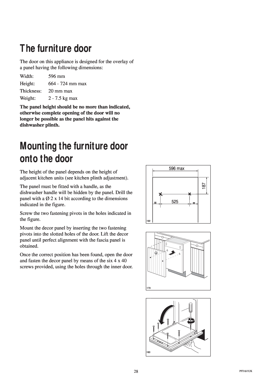 Zanussi ZT 685 manual The furniture door, Mounting the furniture door onto the door 