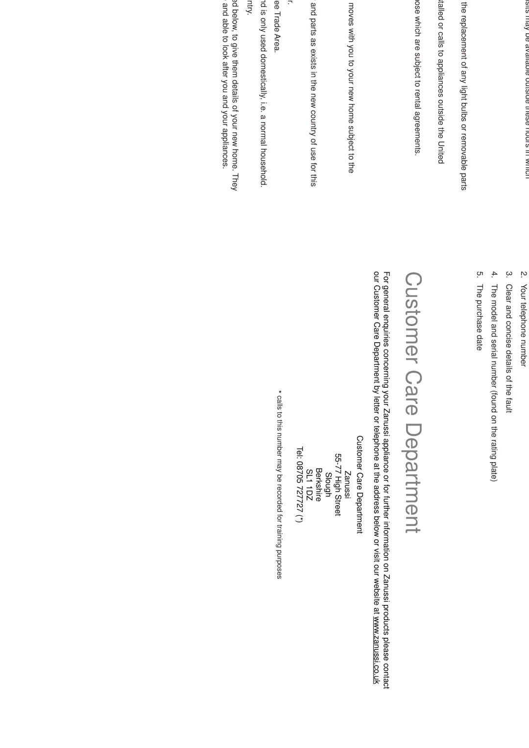 Zanussi ZT 6905 manual Service and spare parts, Tel 08705 