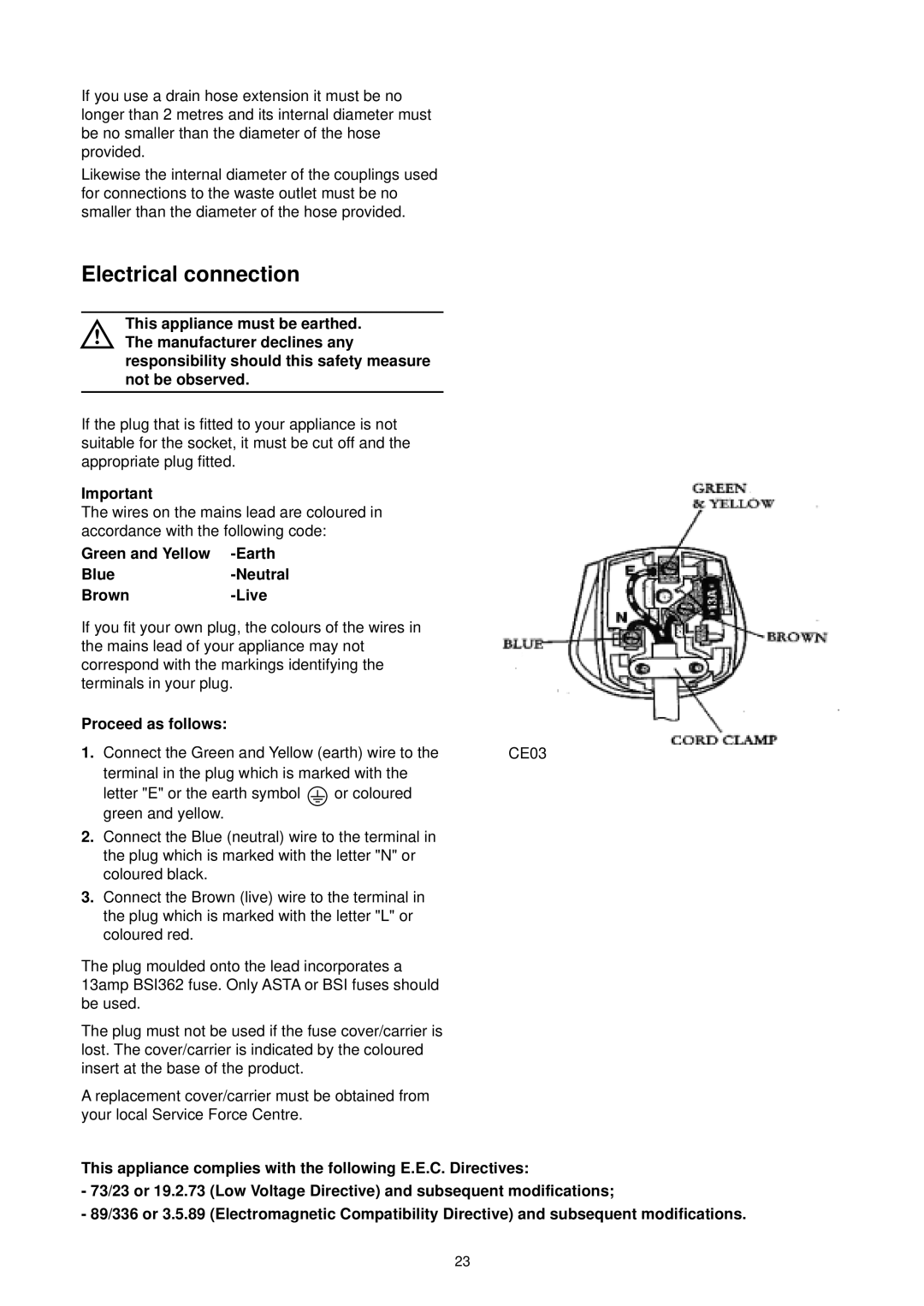 Zanussi ZT 6910 manual Electrical connection, Earth, Blue, Brown Live, Proceed as follows 