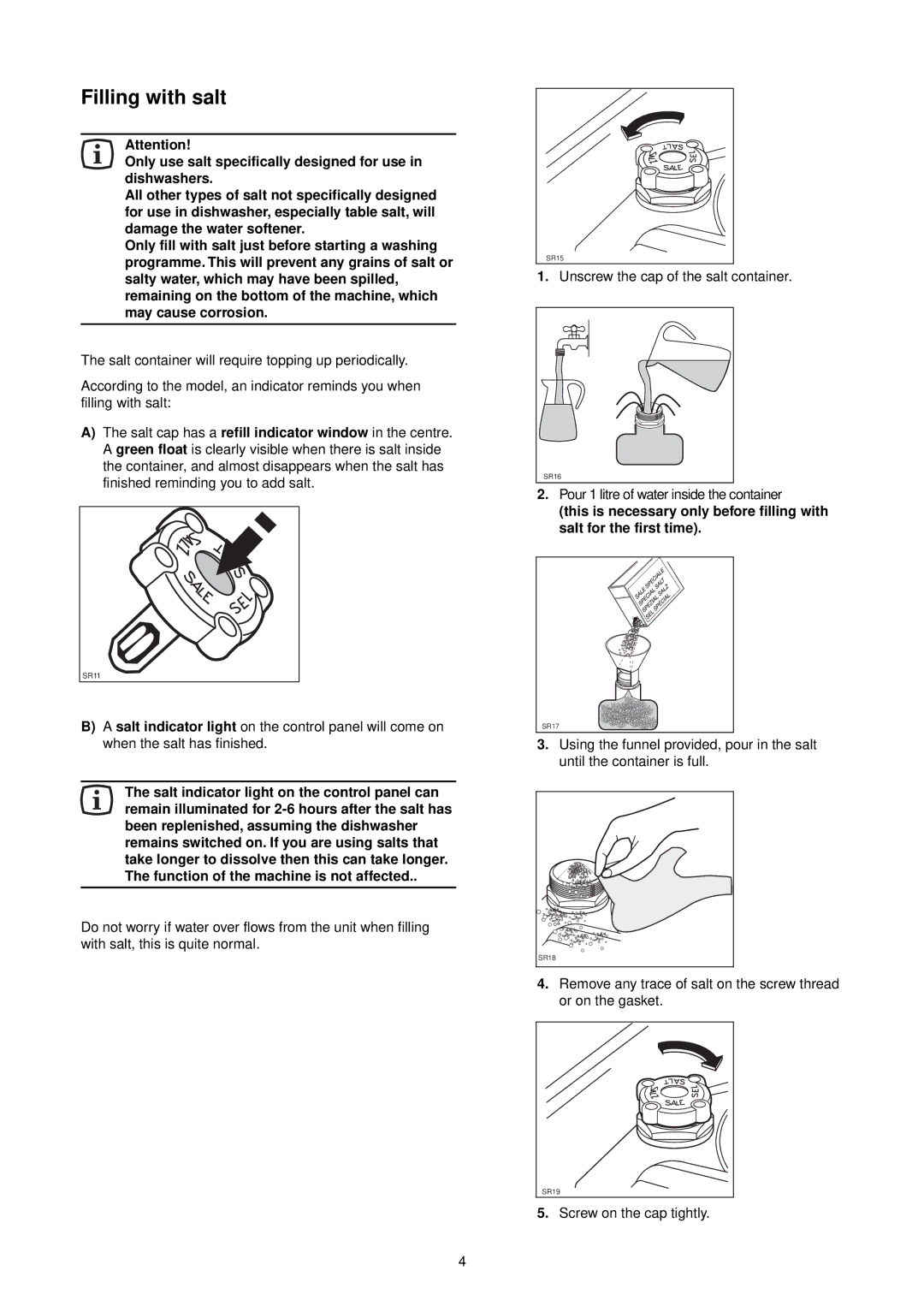 Zanussi ZT 695 manual Filling with salt 