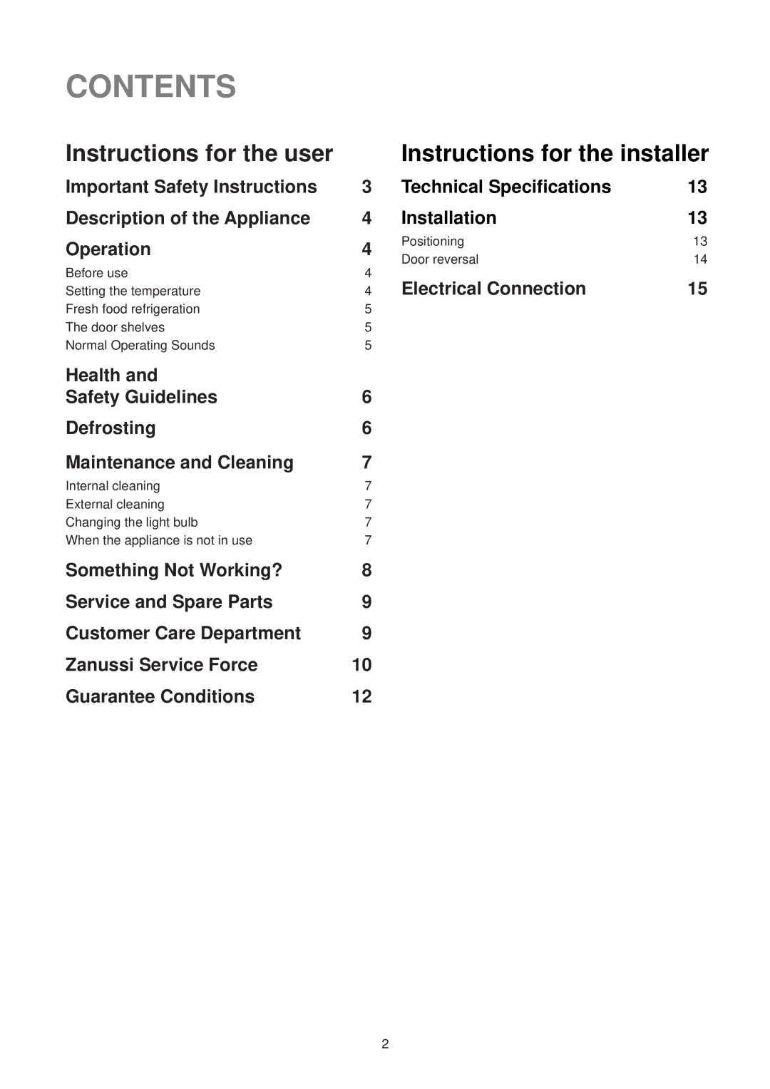 Zanussi ZTR 56 RN, ZTR 56 RL manual Contents 