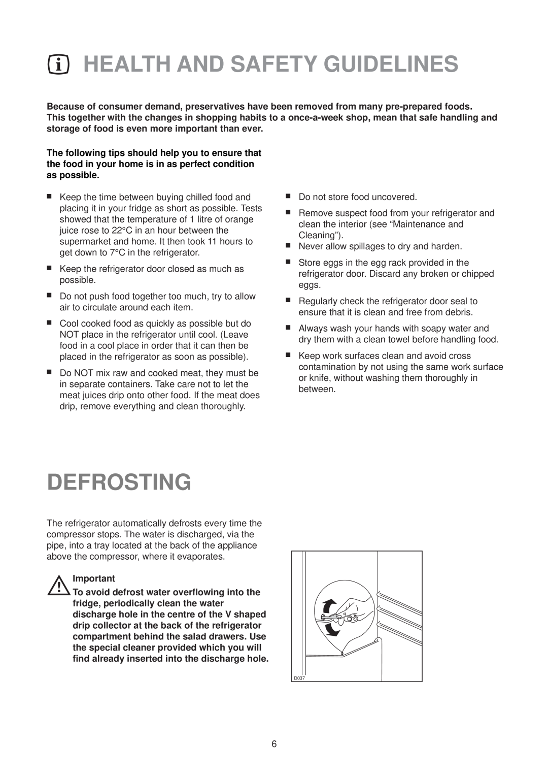 Zanussi ZTR 56 RN, ZTR 56 RL manual Health And Safety Guidelines, Defrosting 