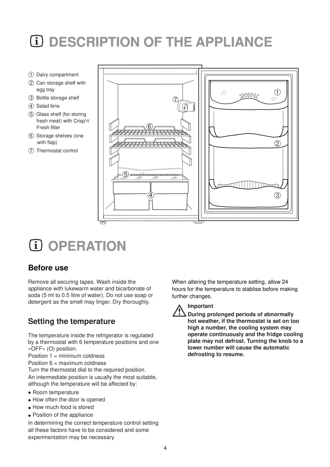 Zanussi ZTR 57 R manual Description Of The Appliance, Operation 
