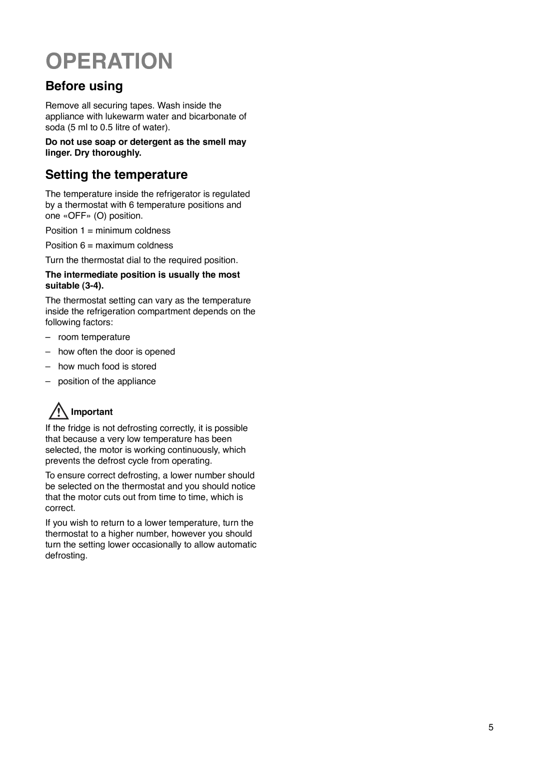 Zanussi ZU 7115 manual Operation, Before using, Setting the temperature 