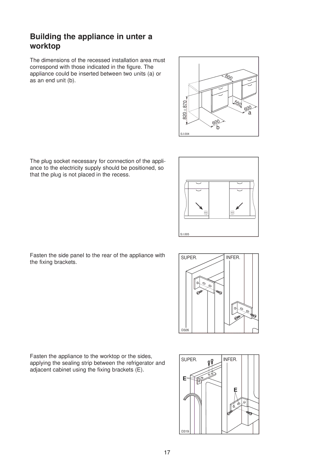 Zanussi ZU 7120 F manual Building the appliance in unter a worktop, 550 