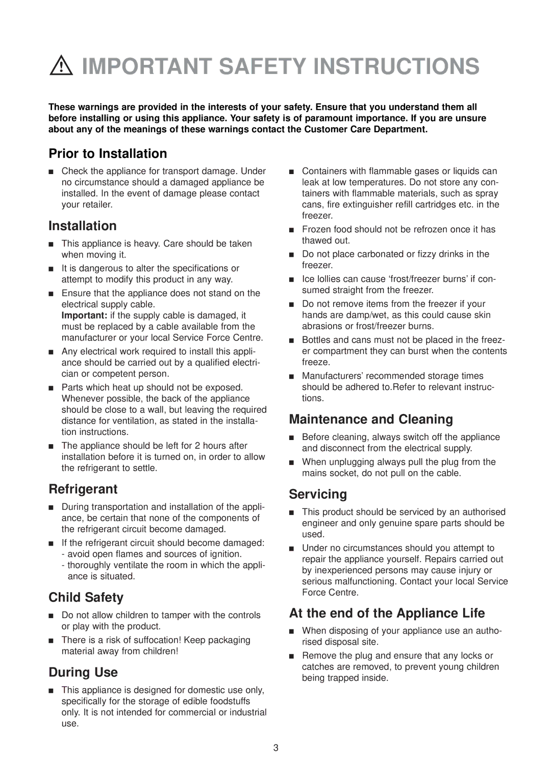 Zanussi ZU 7120 F manual Important Safety Instructions 