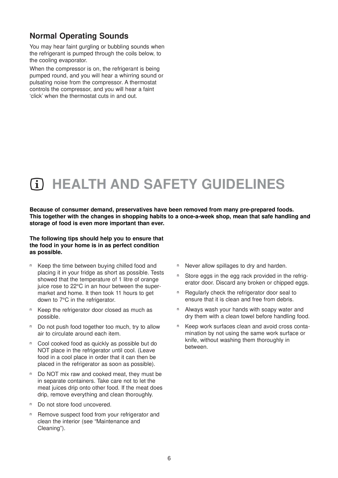 Zanussi ZU 7155 manual Health and Safety Guidelines, Normal Operating Sounds 