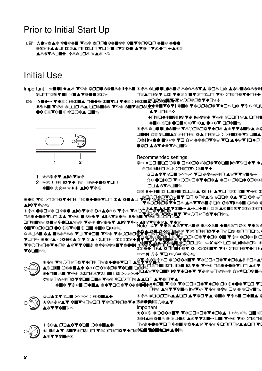 Zanussi ZU 8124 manual Prior to Initial Start-Up, Initial Use, Recommended settings 