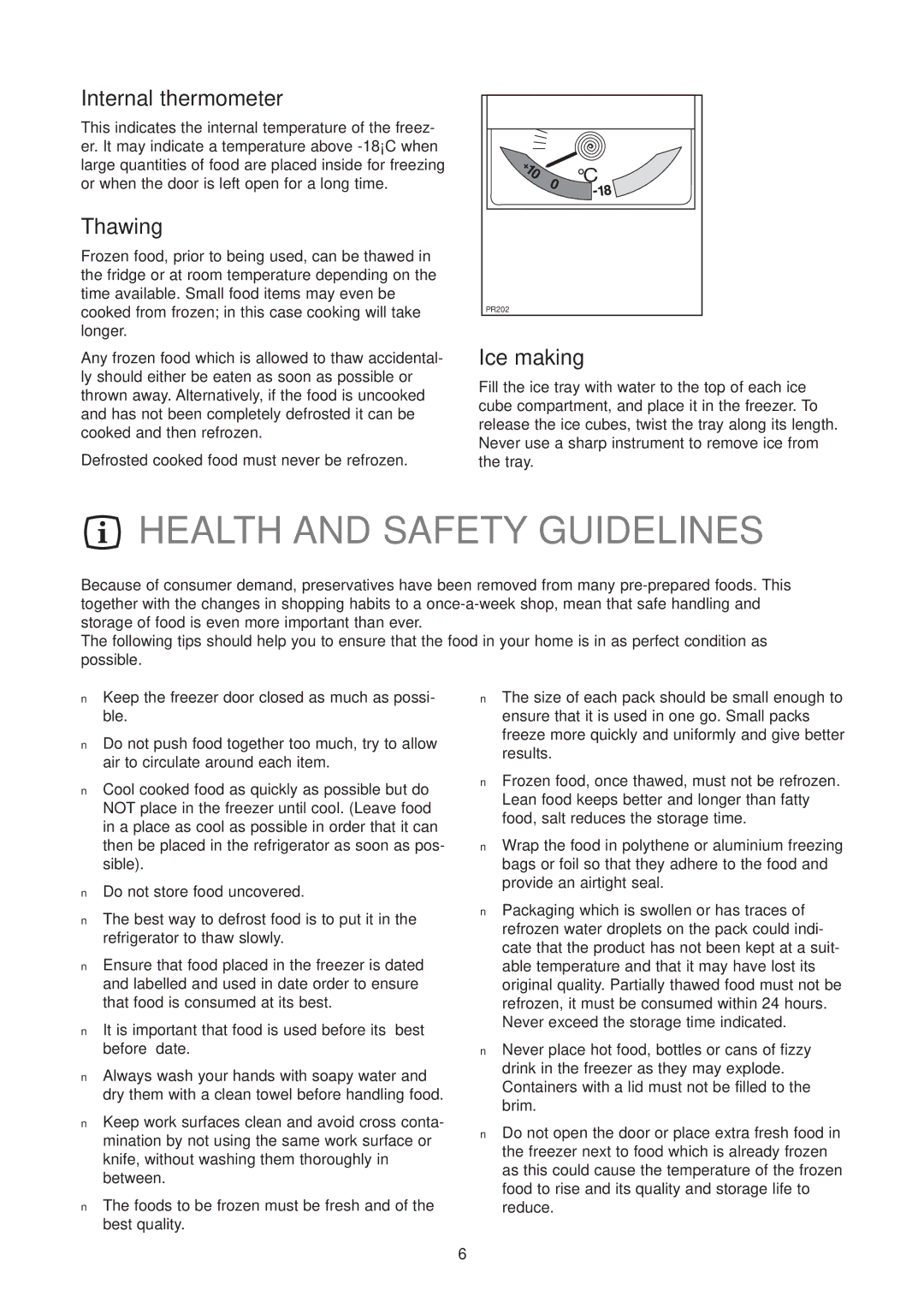 Zanussi ZU 9100 F manual Health and Safety Guidelines, Internal thermometer, Thawing, Ice making 