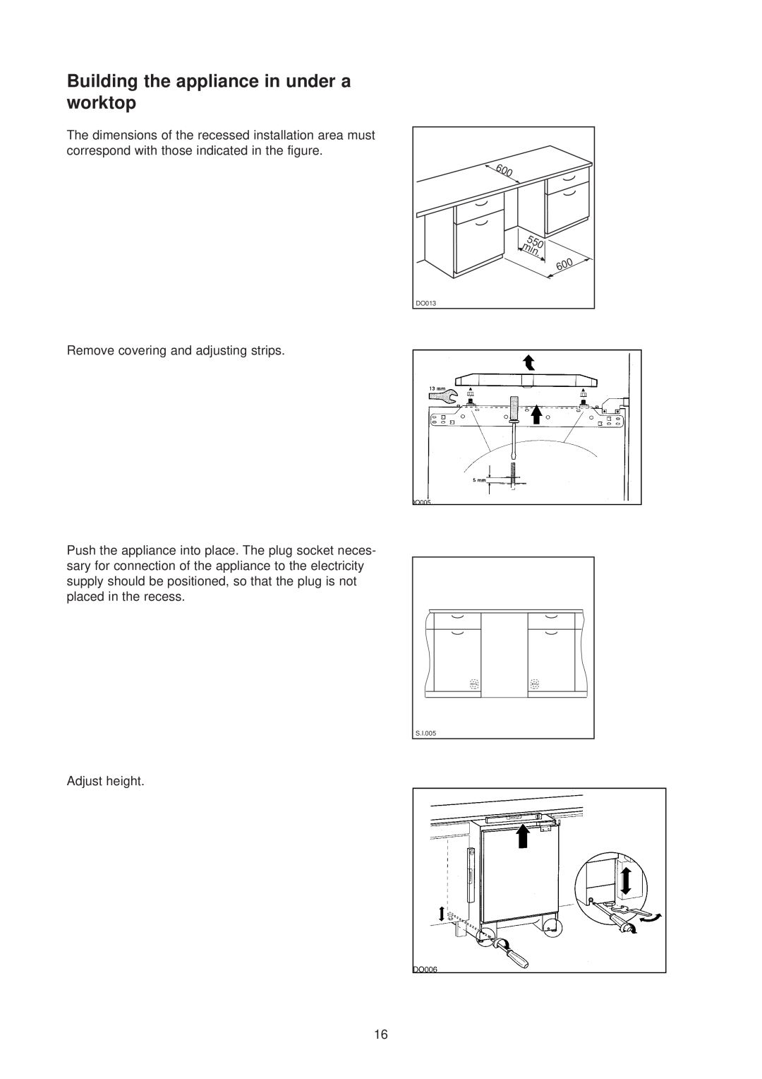 Zanussi ZU 9100 F manual Building the appliance in under a worktop, S.I.005, DO013 