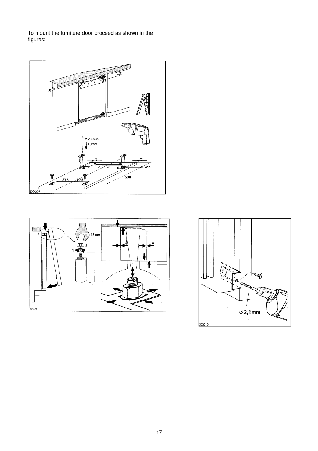 Zanussi ZU 9100 F manual To mount the furniture door proceed as shown in the figures 