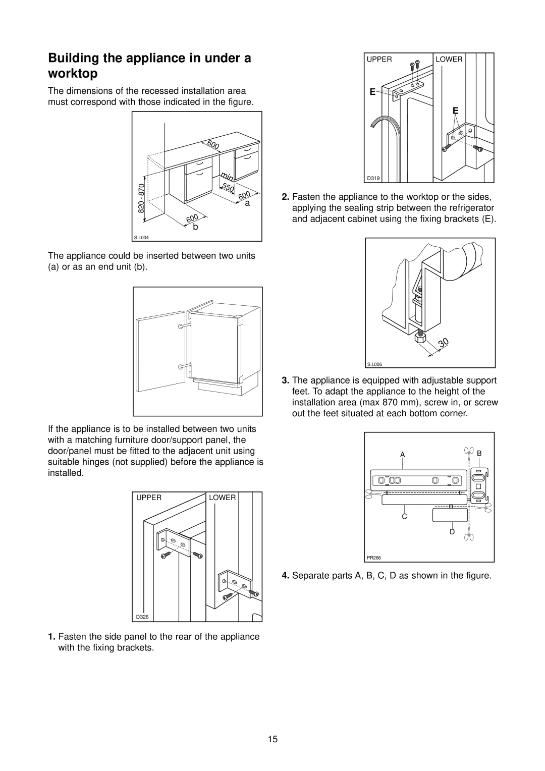 Zanussi ZU 9120 F manual Building the appliance in under a worktop, 550 