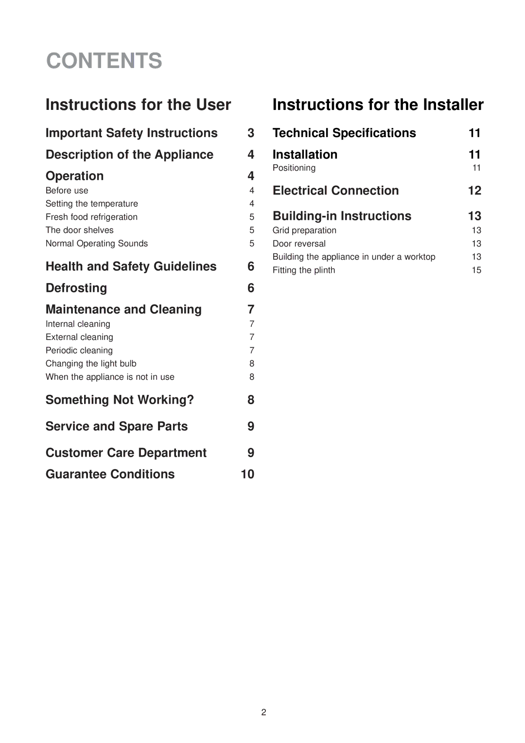 Zanussi ZU 9155 manual Contents 