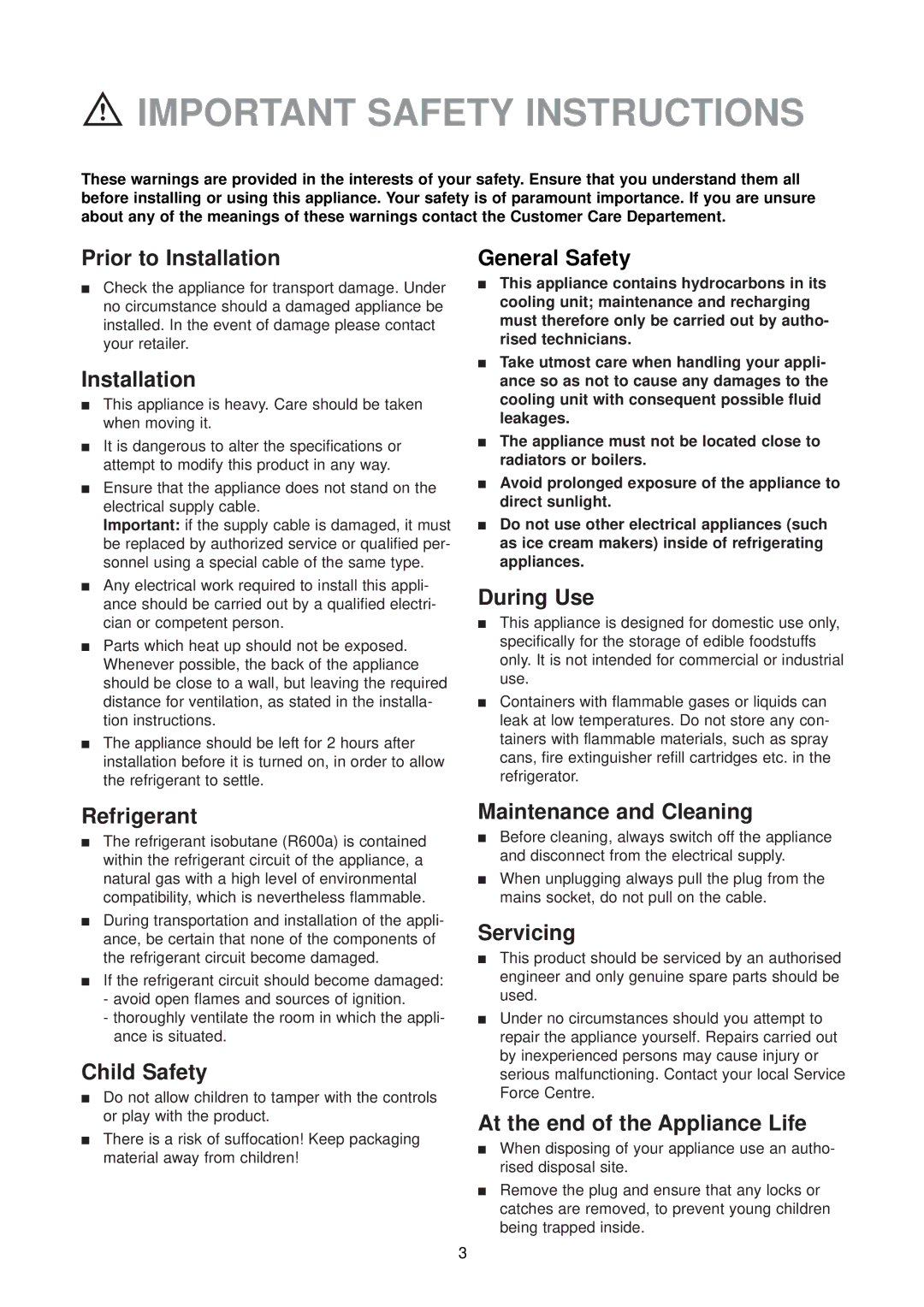 Zanussi ZU 9155 manual Important Safety Instructions 