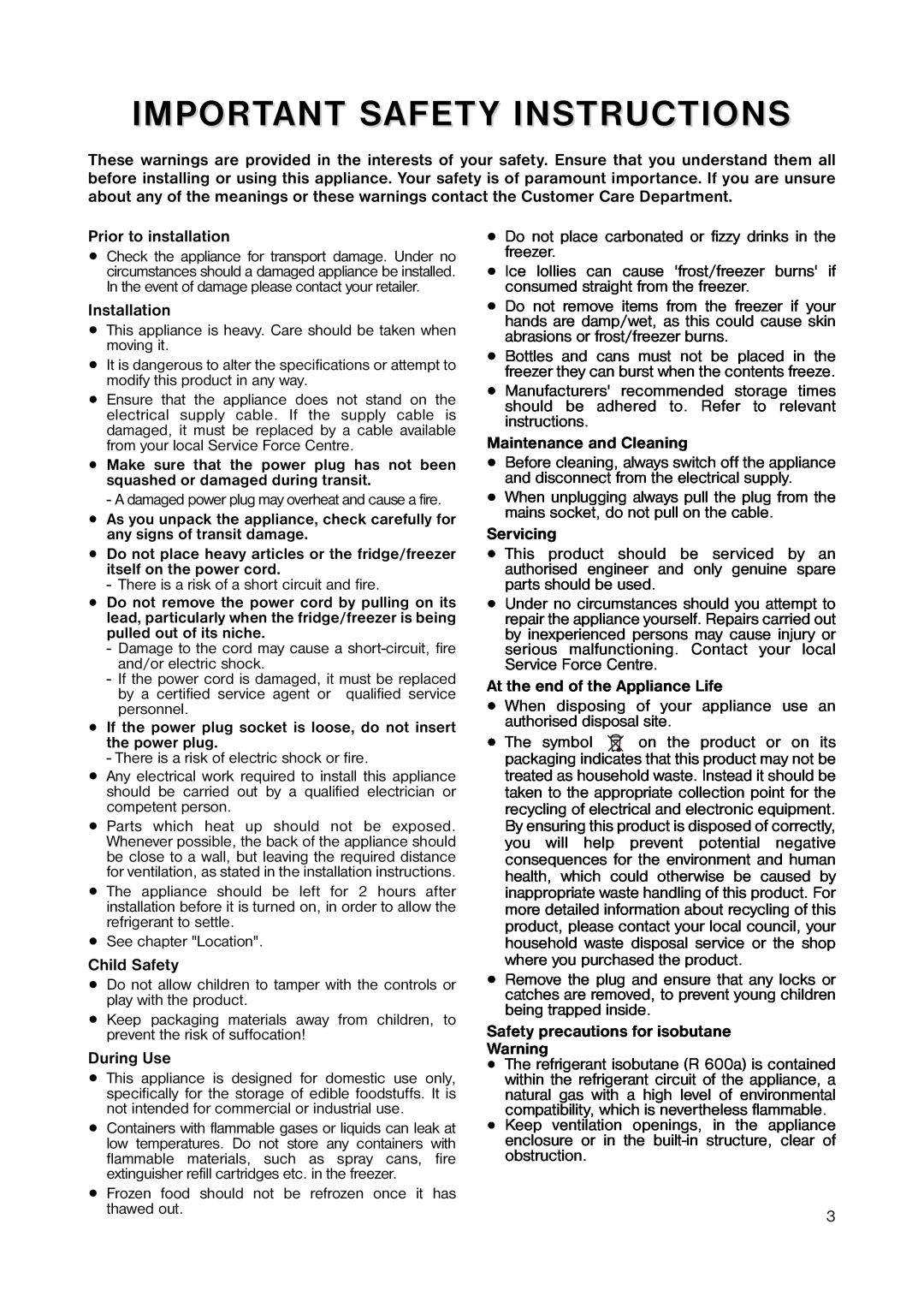 Zanussi ZUC 053W manual Important Safety Instructions 