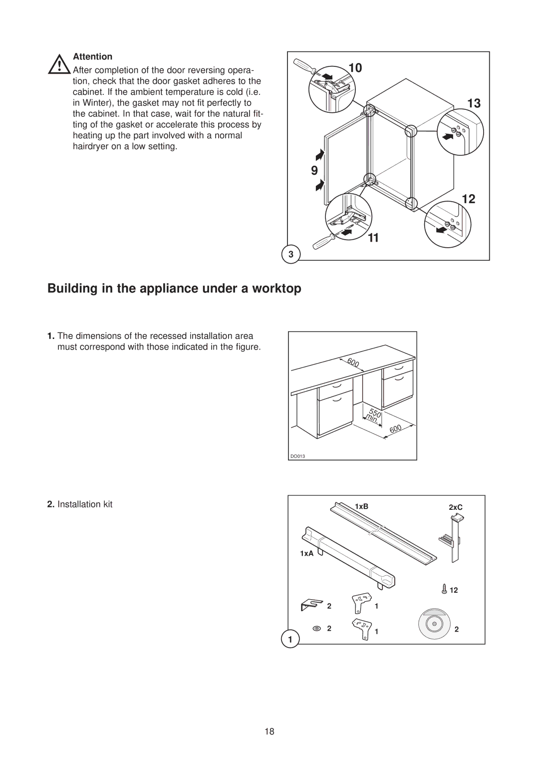 Zanussi ZUD 9100 F manual Building in the appliance under a worktop, Min 