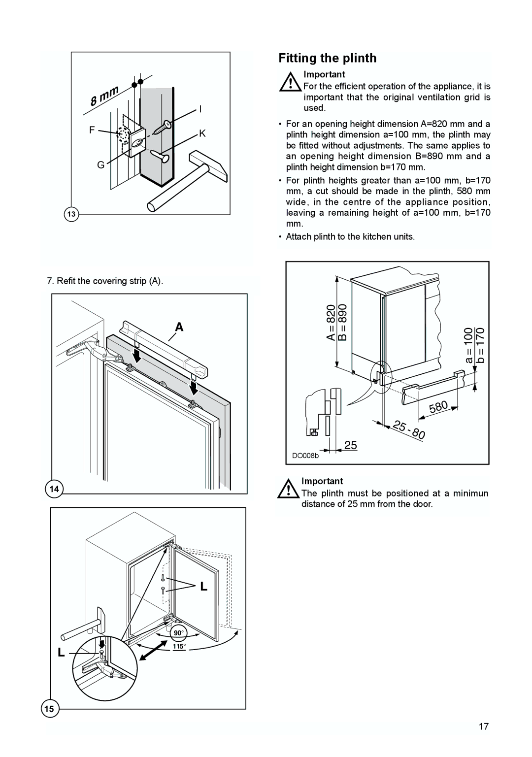 Zanussi ZUD 9100 FA manual Fitting the plinth, 580 